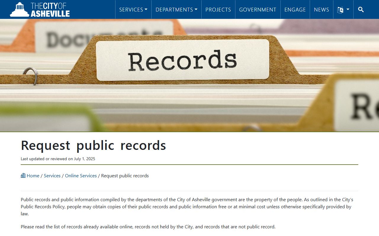 Asheville divorce records city public records request page