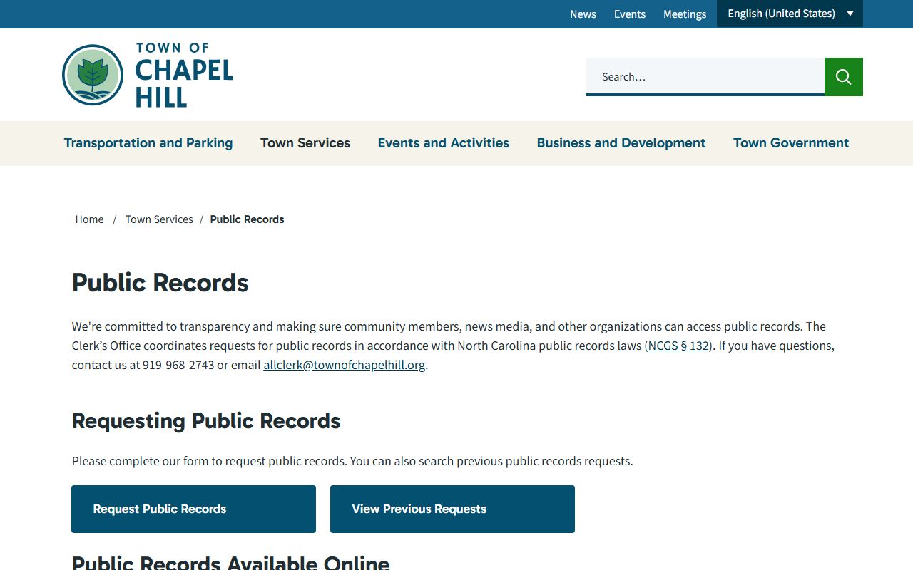 Chapel Hill divorce records public records request page