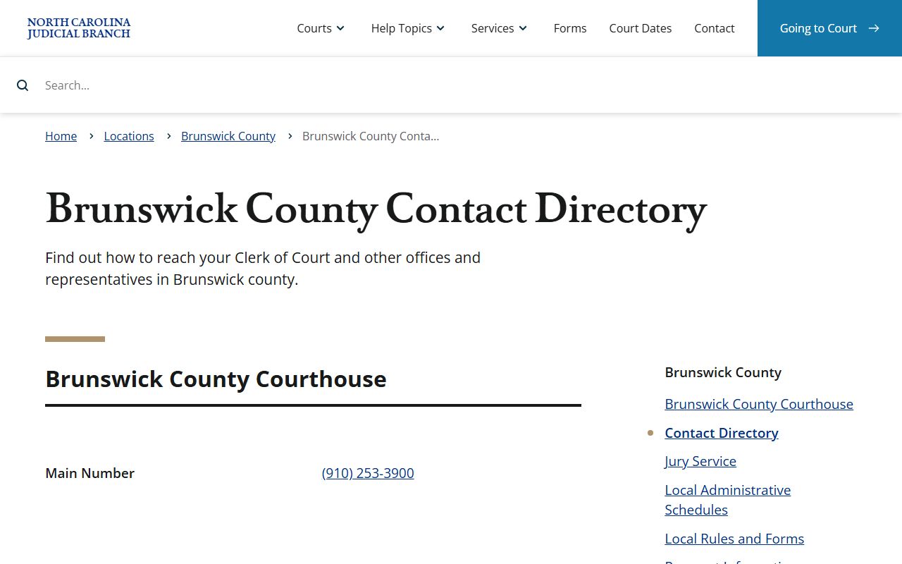 Brunswick County divorce records contact directory