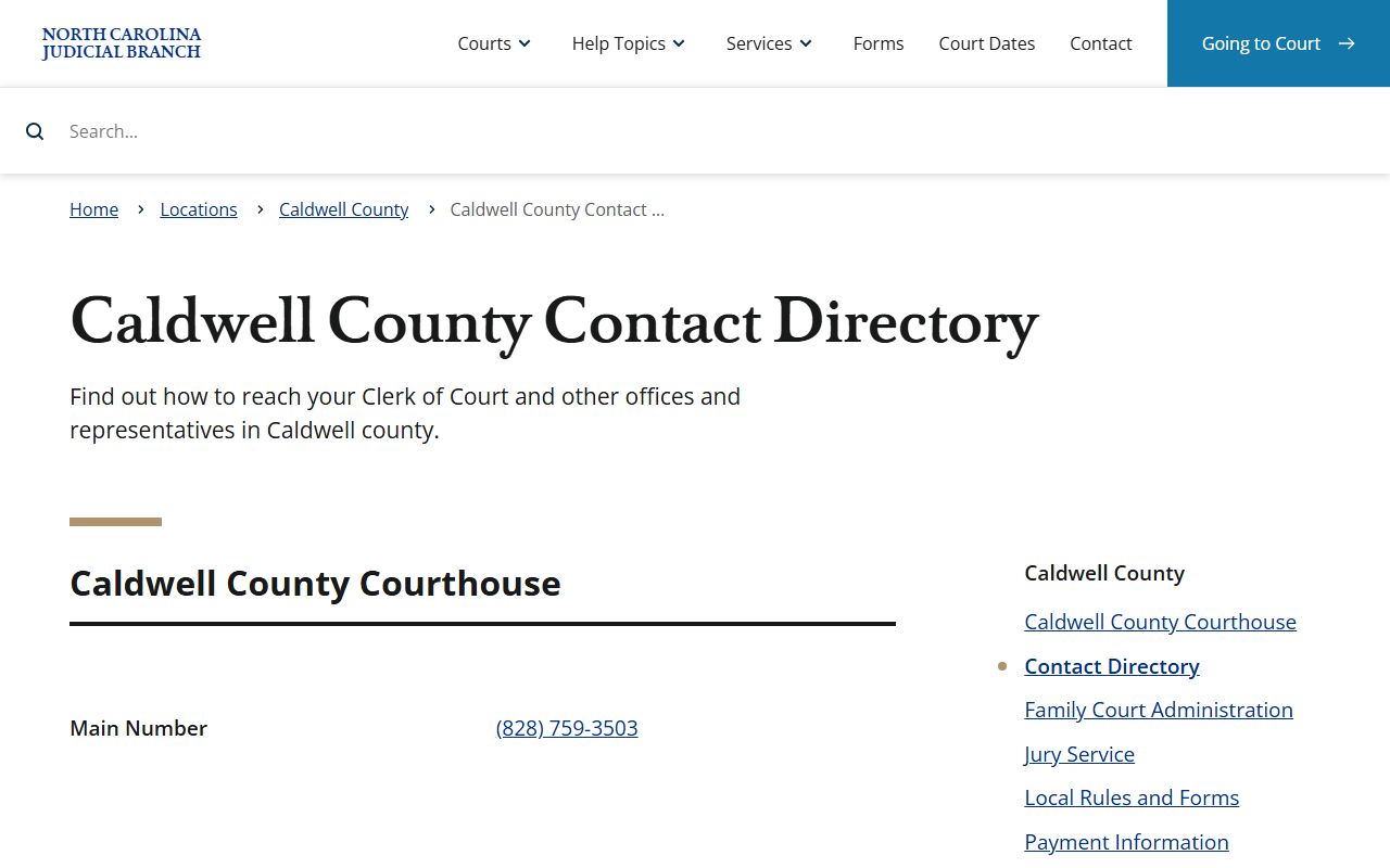 Caldwell County divorce records contact directory