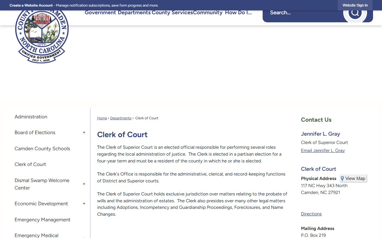 Camden County divorce records clerk of superior court page