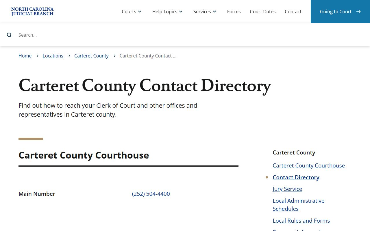 Carteret County divorce records contact directory
