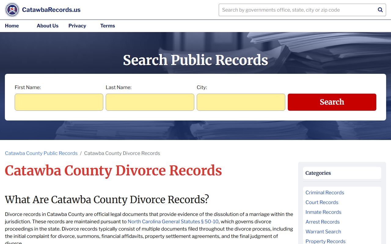 Catawba County divorce records search information