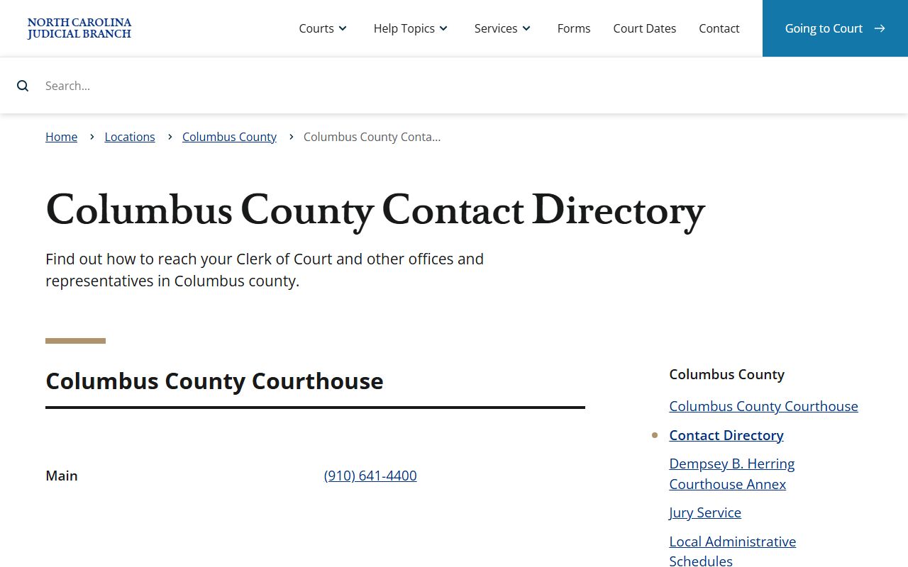 Columbus County divorce records contact directory