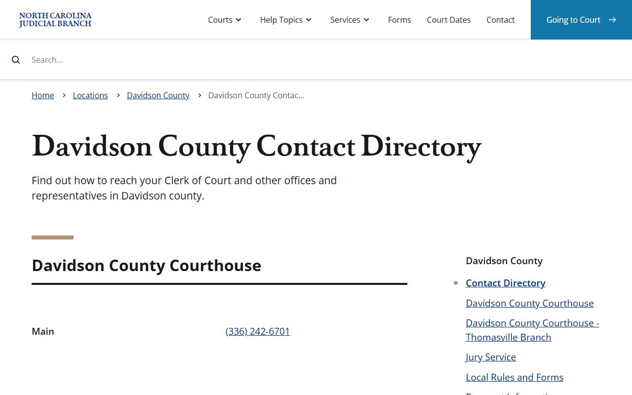 Davidson County divorce records contact directory page