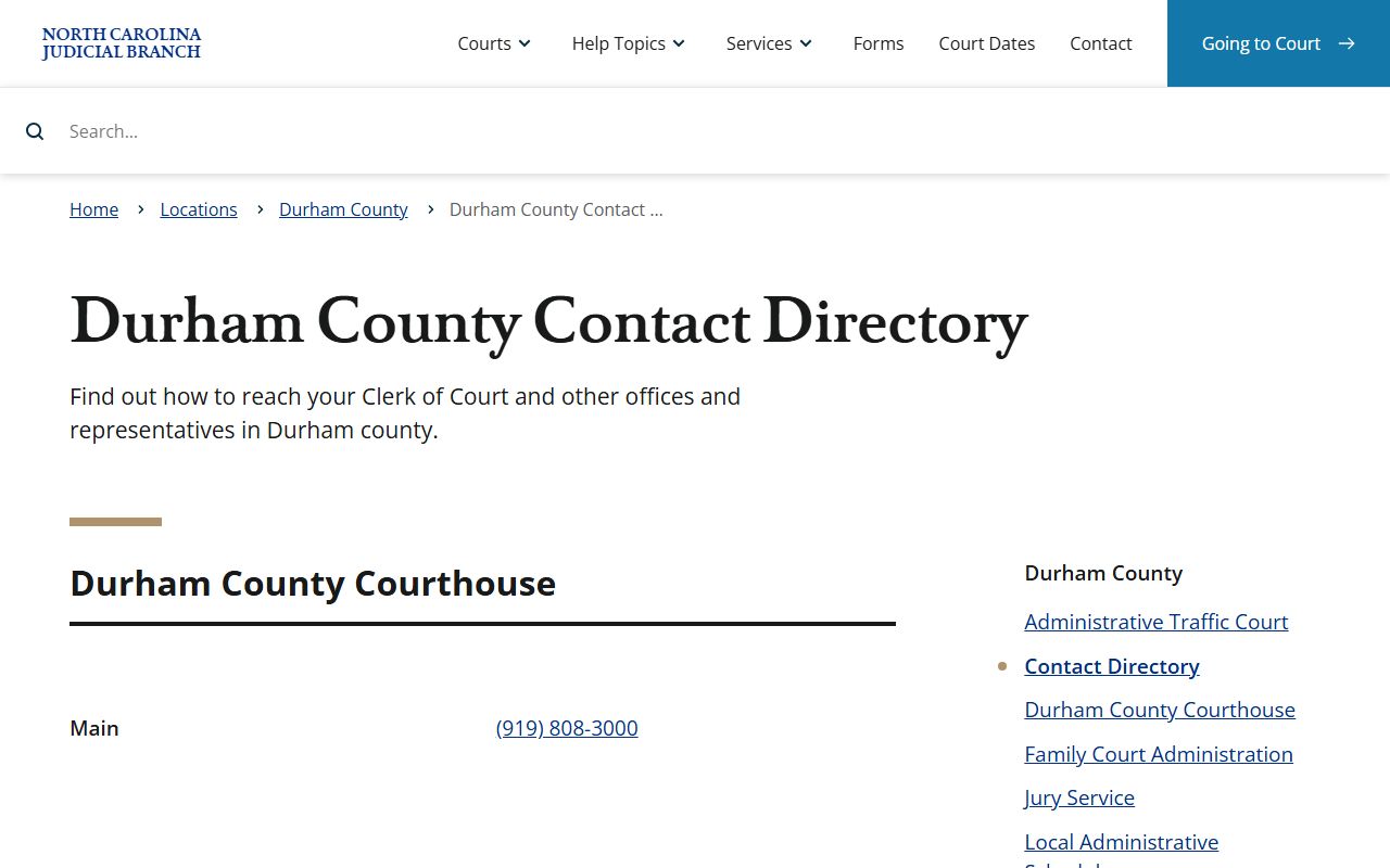 Durham County divorce records contact directory