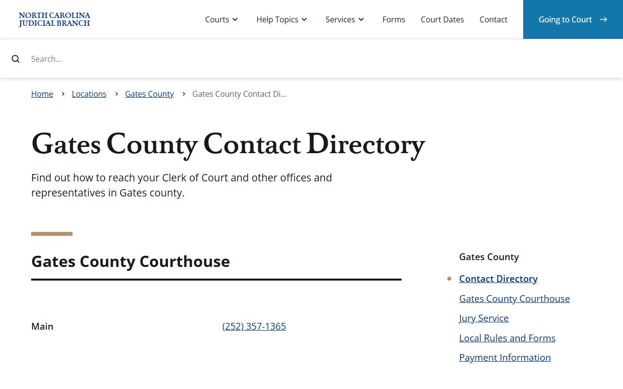 Gates County divorce records contact directory page