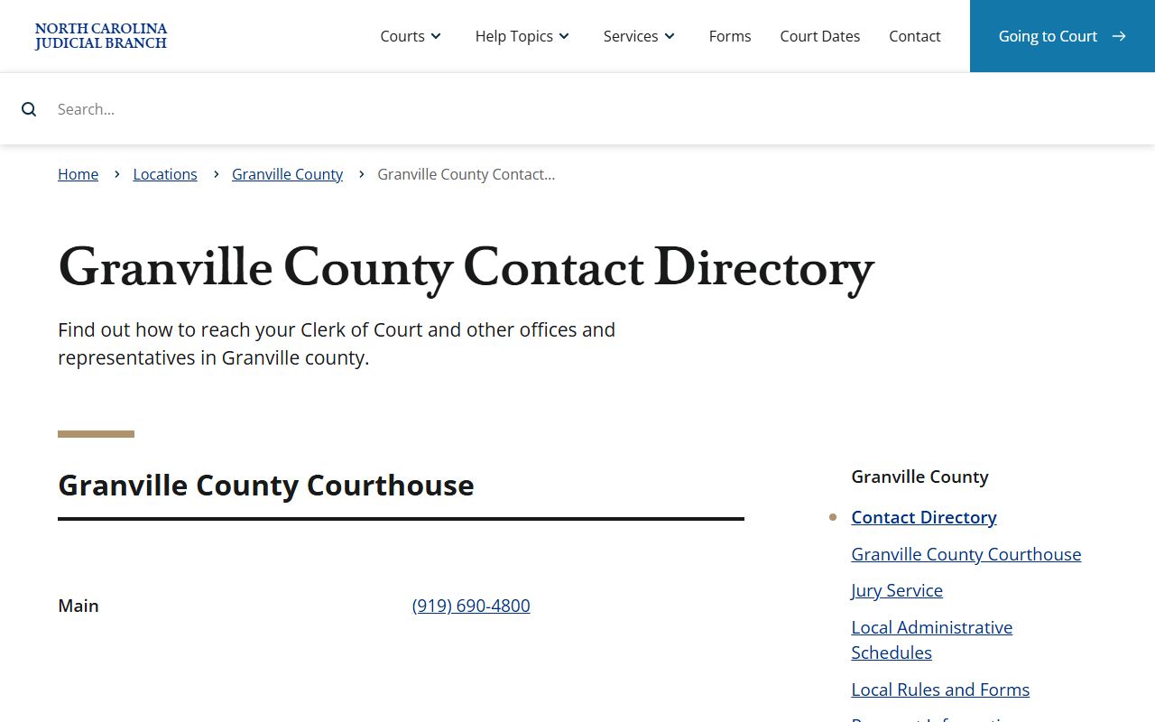 Granville County divorce records contact directory