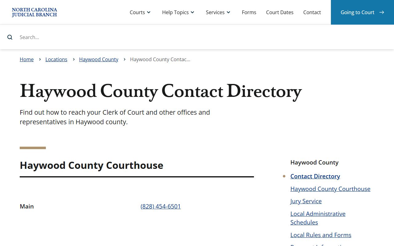 Haywood County divorce records court contact directory