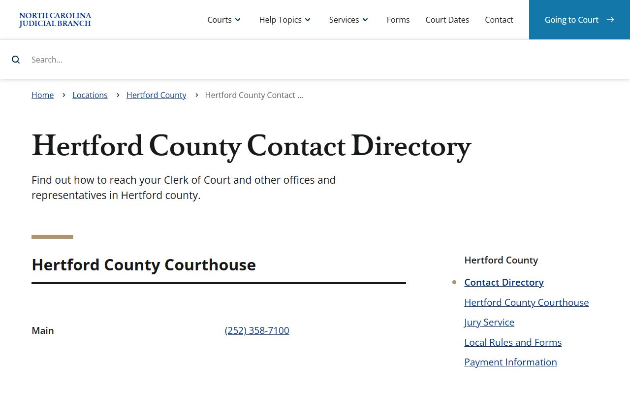 Hertford County divorce records contact directory