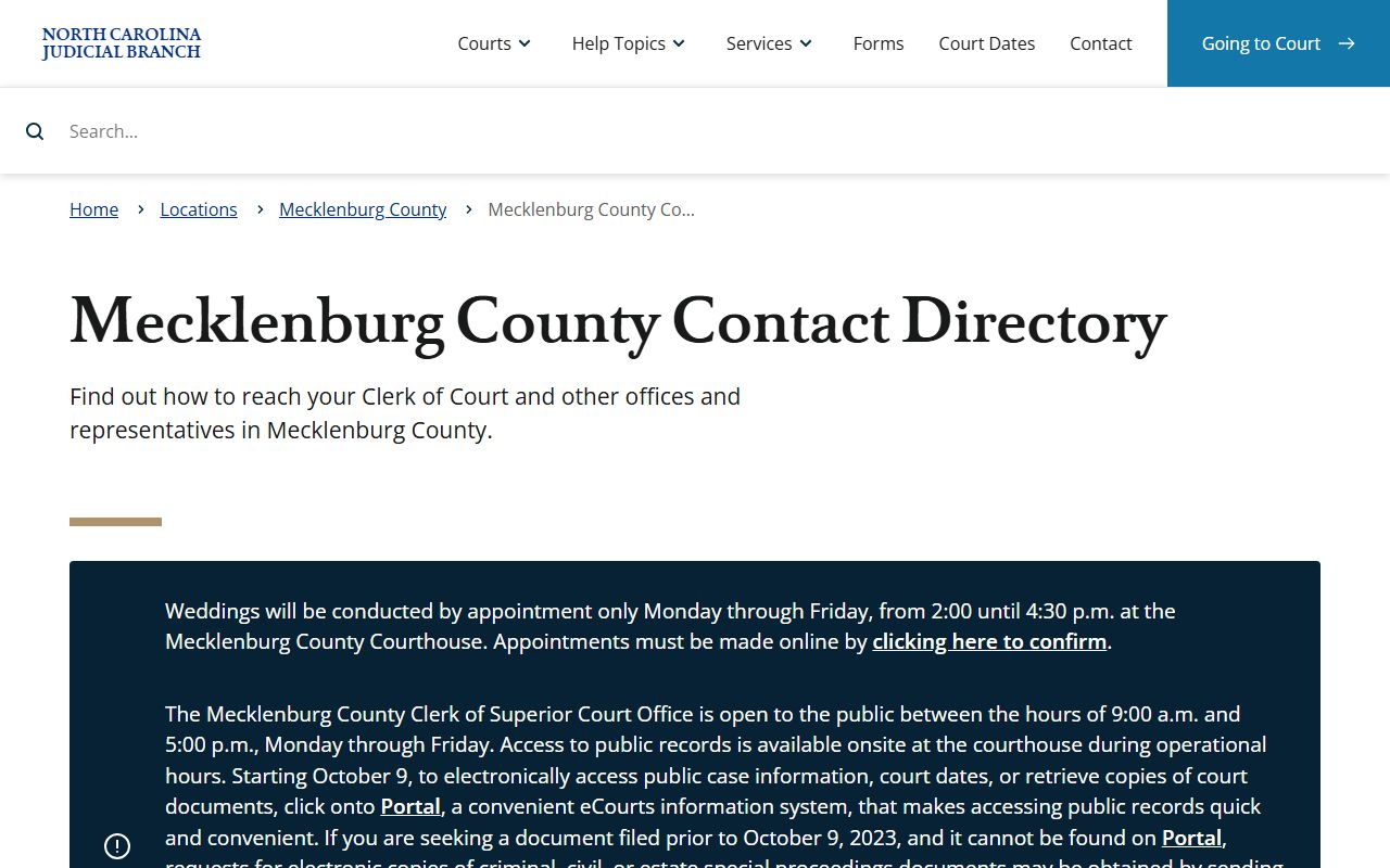 Mecklenburg County divorce records contact directory