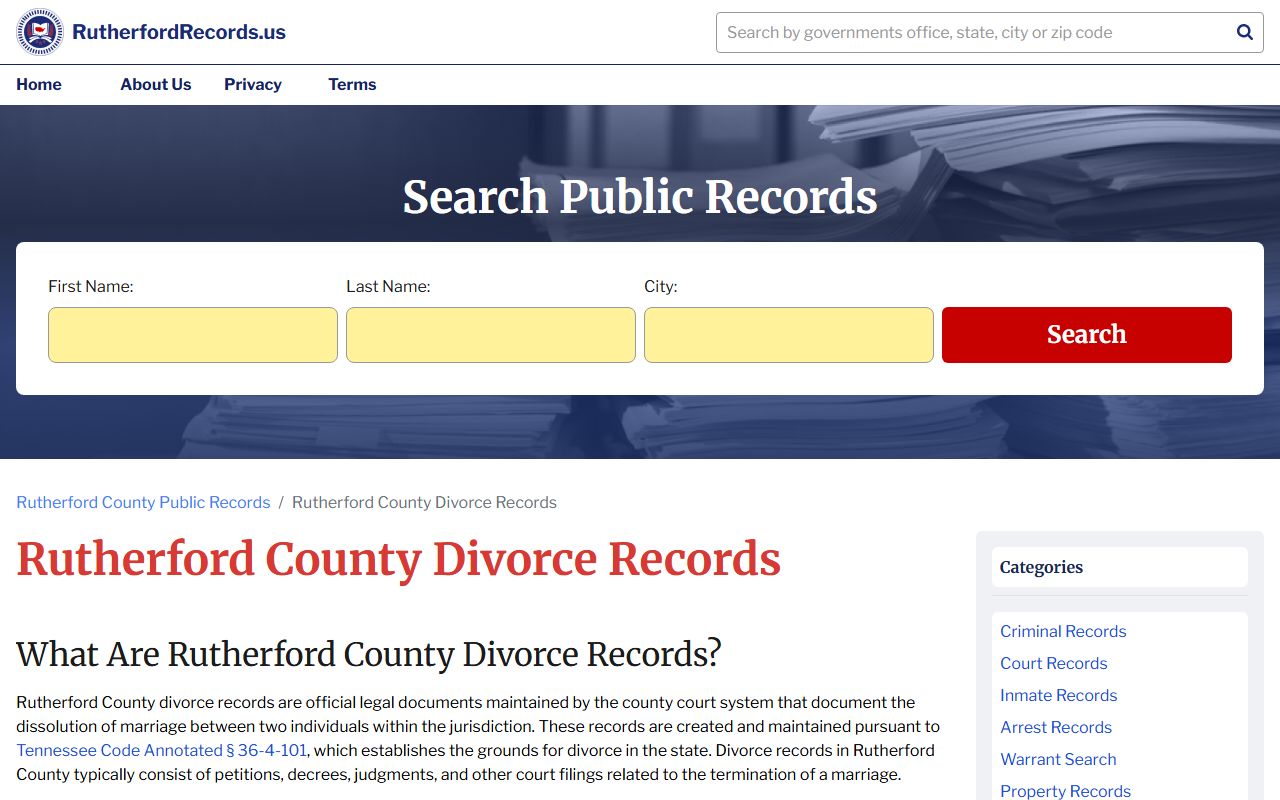 Rutherford County divorce records request page
