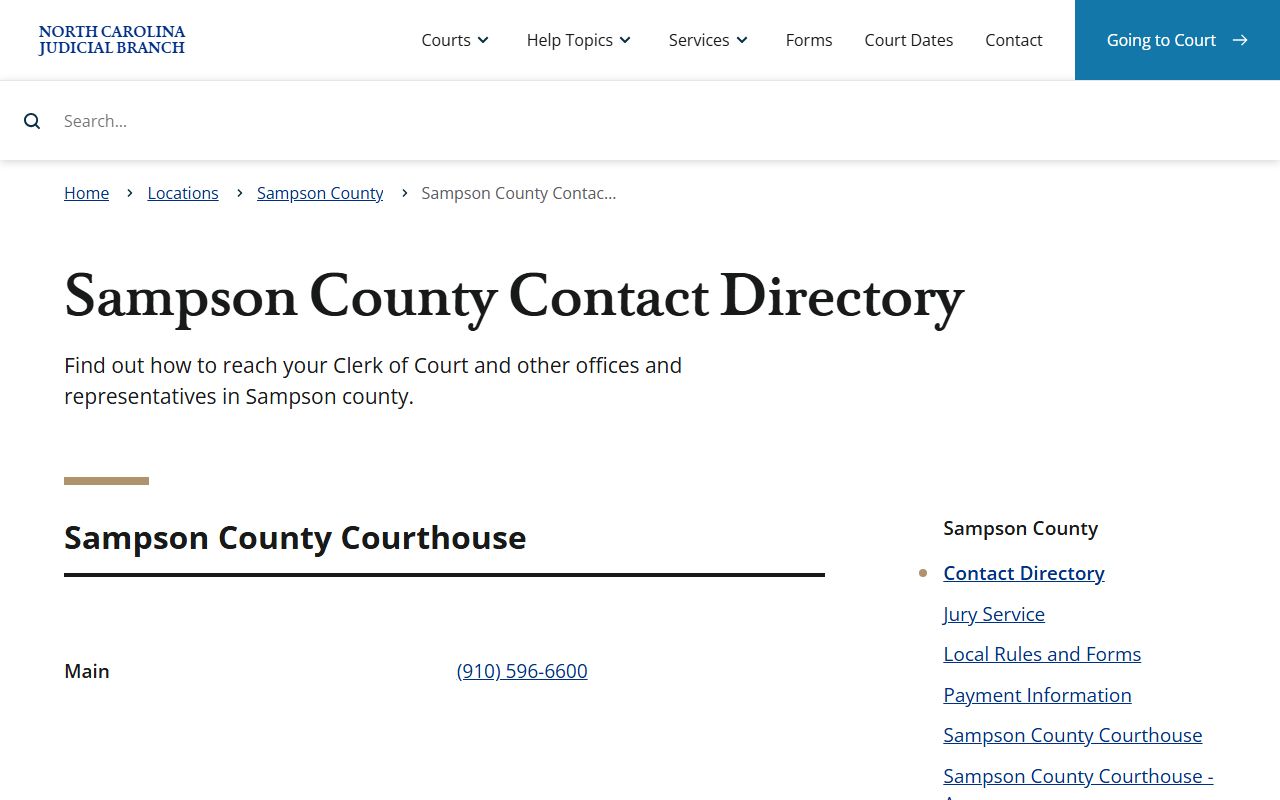 Sampson County divorce records contact directory