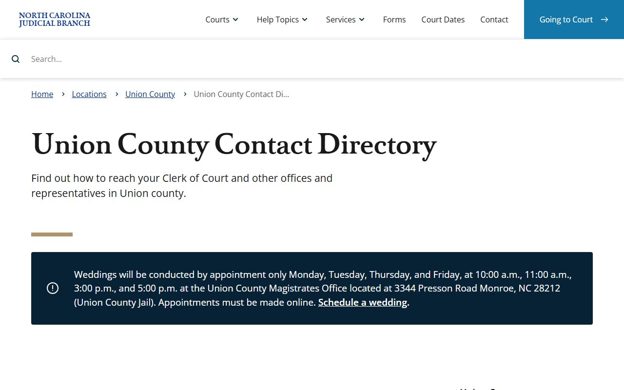 Union County divorce records contact directory
