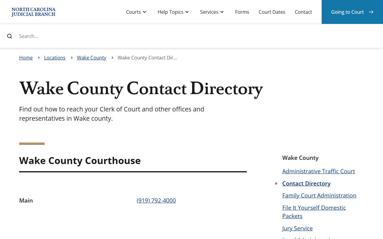 Wake County divorce records contact directory