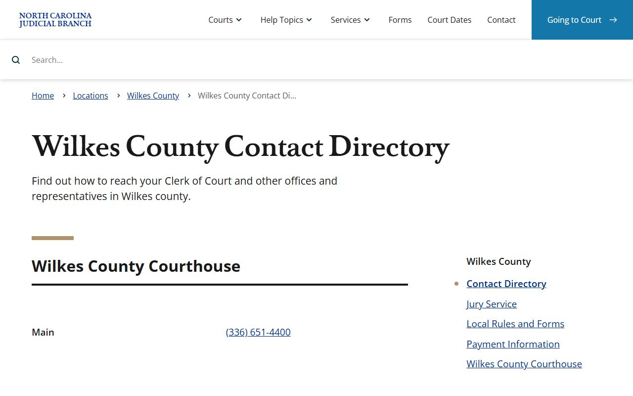 Wilkes County divorce records contact directory
