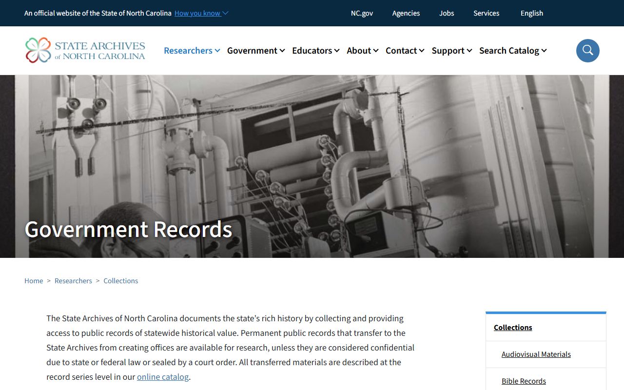 North Carolina State Archives government records collection